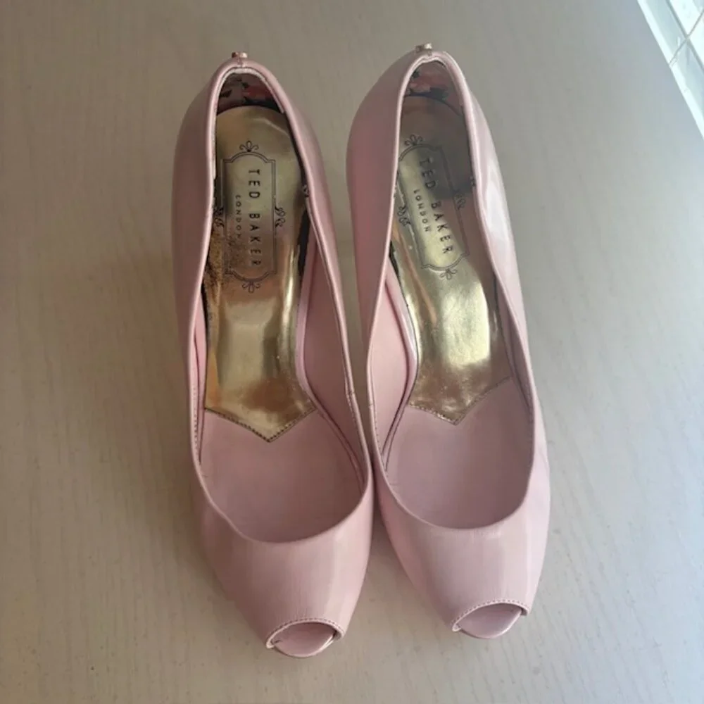 Ted Baker Baby Pink and Rose Gold Peep Toe Heels